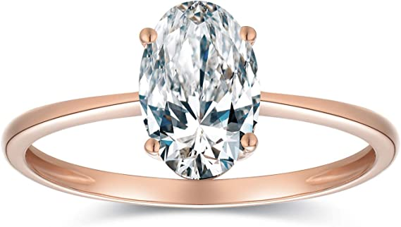 1.5 Carat Moissanite Oval Cut Forever Classic Engagement Ring Solid Gold Plain Ring Band 14K Rose Gold Bridal Ring Stackable Brilliant Ring